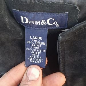 Denim and co fringe jacket, large, leather, black